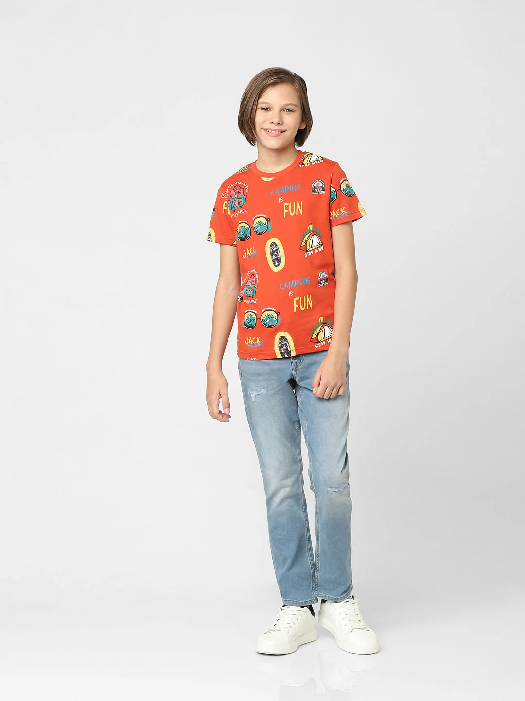 Boys Orange Printed Crew Neck T-shirt - Image 6