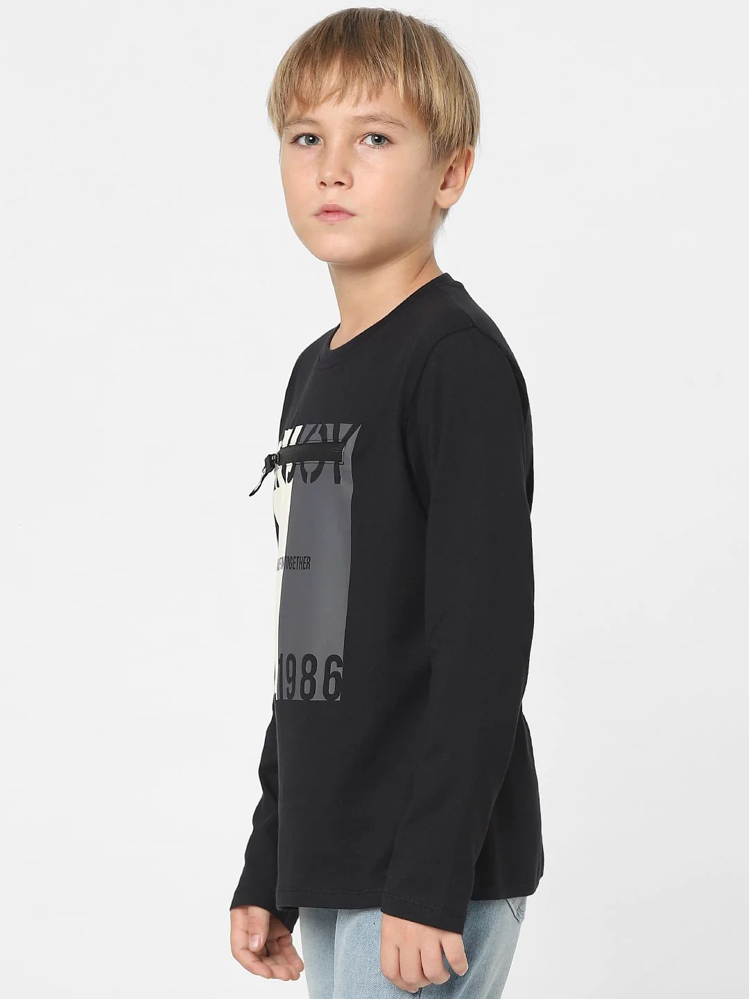 Boys Black Printed Full Sleeves T-shirt - Image 3