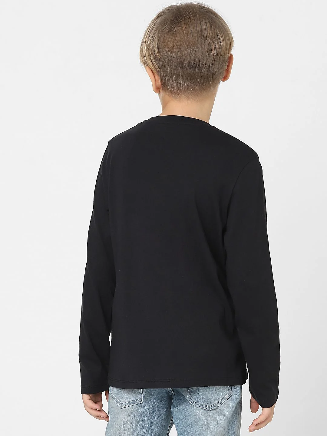 Boys Black Printed Full Sleeves T-shirt - Image 4