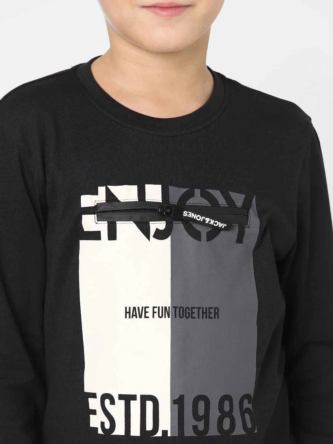 Boys Black Printed Full Sleeves T-shirt - Image 5
