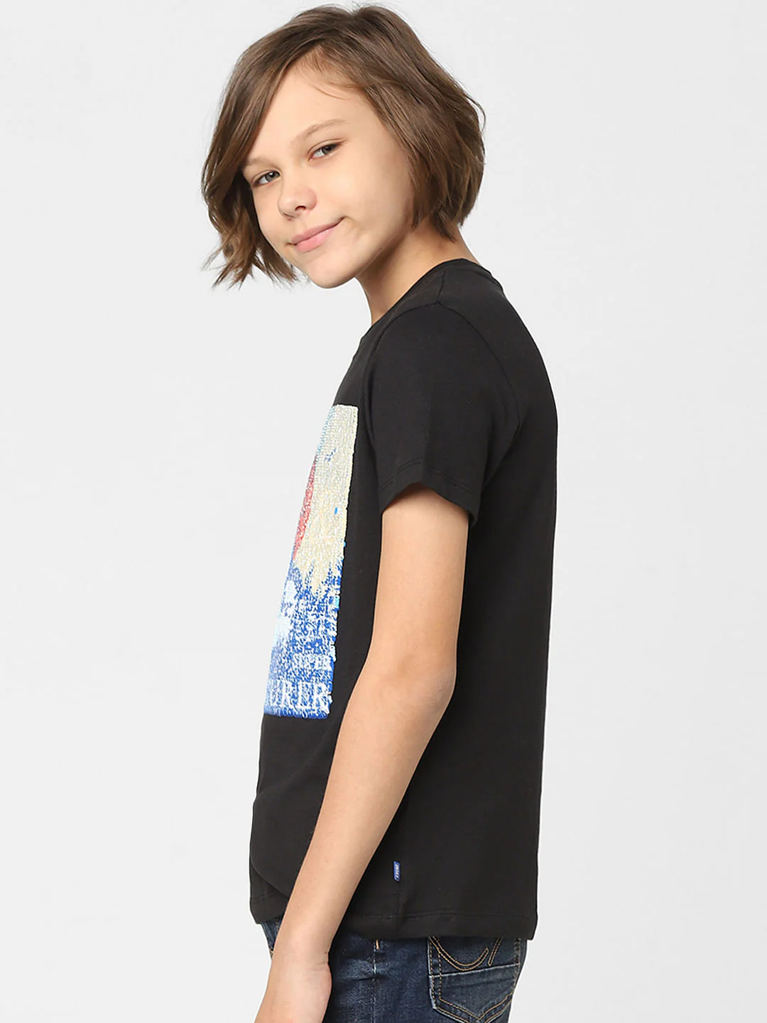 Boys Black Sequins Detail T-shirt - Image 3