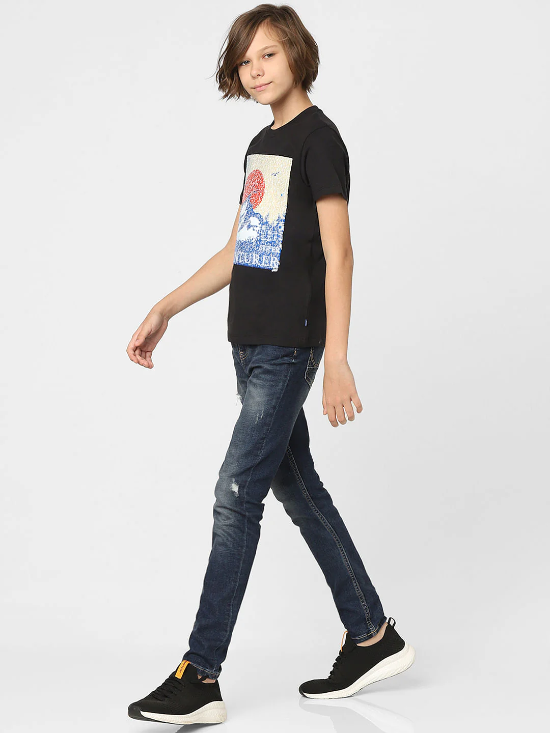 Boys Black Sequins Detail T-shirt - Image 6