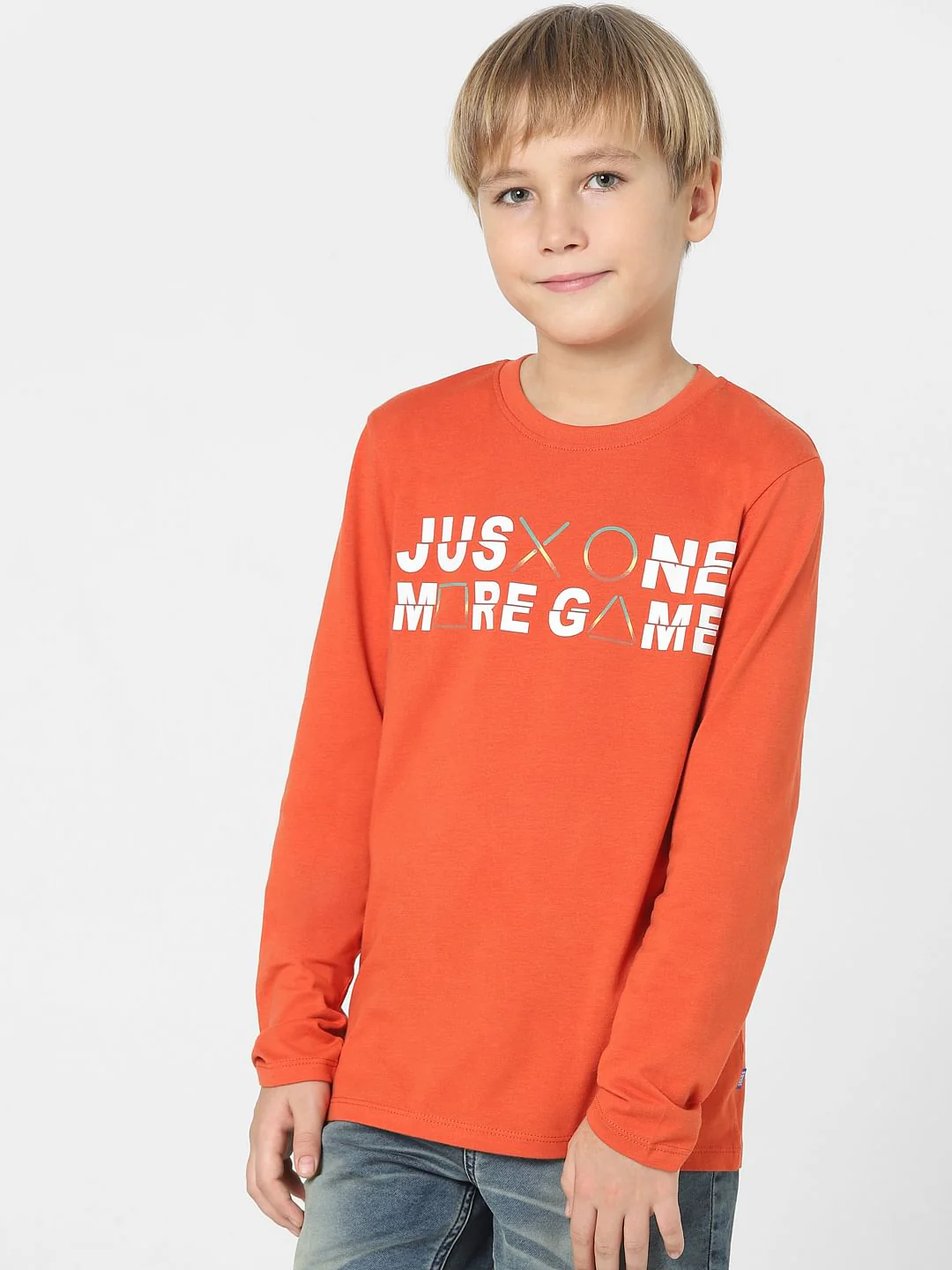 Boys Red Text Print Full Sleeves T-shirt - Image 2