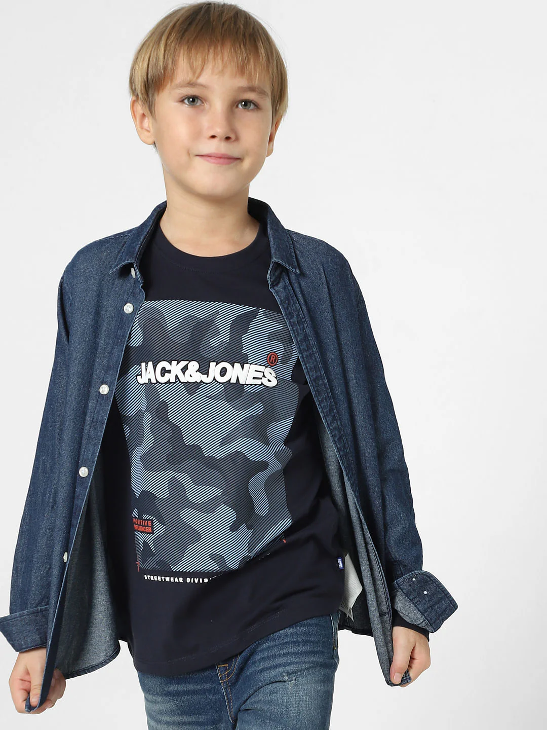 Boys Blue Camo Print Full Sleeves T-shirt