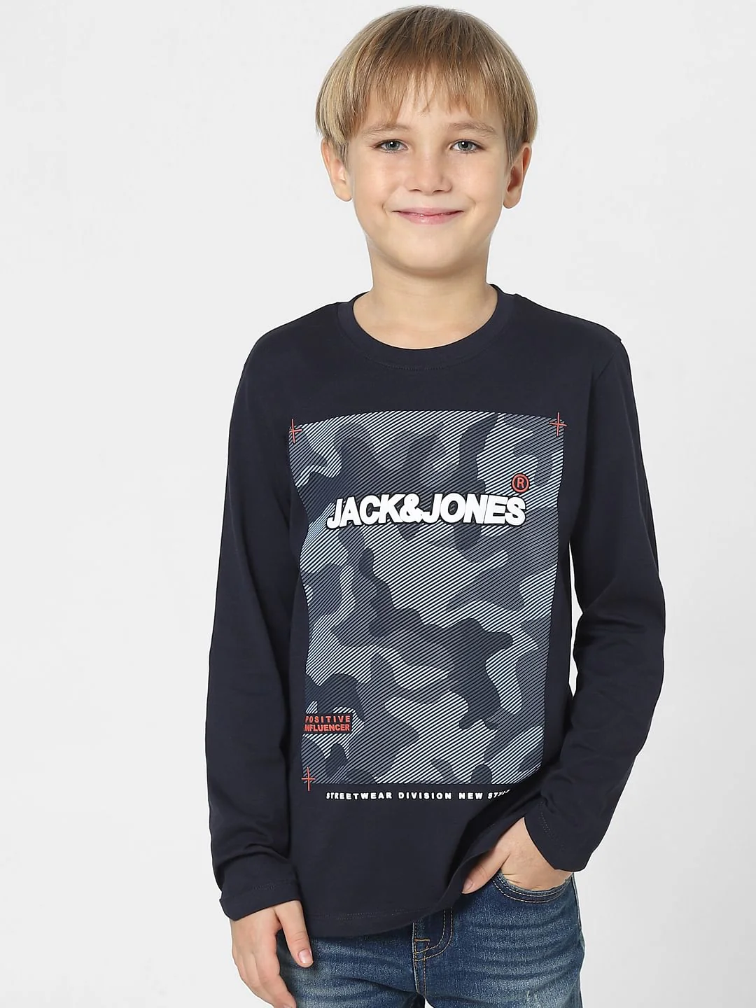 Boys Blue Camo Print Full Sleeves T-shirt - Image 2