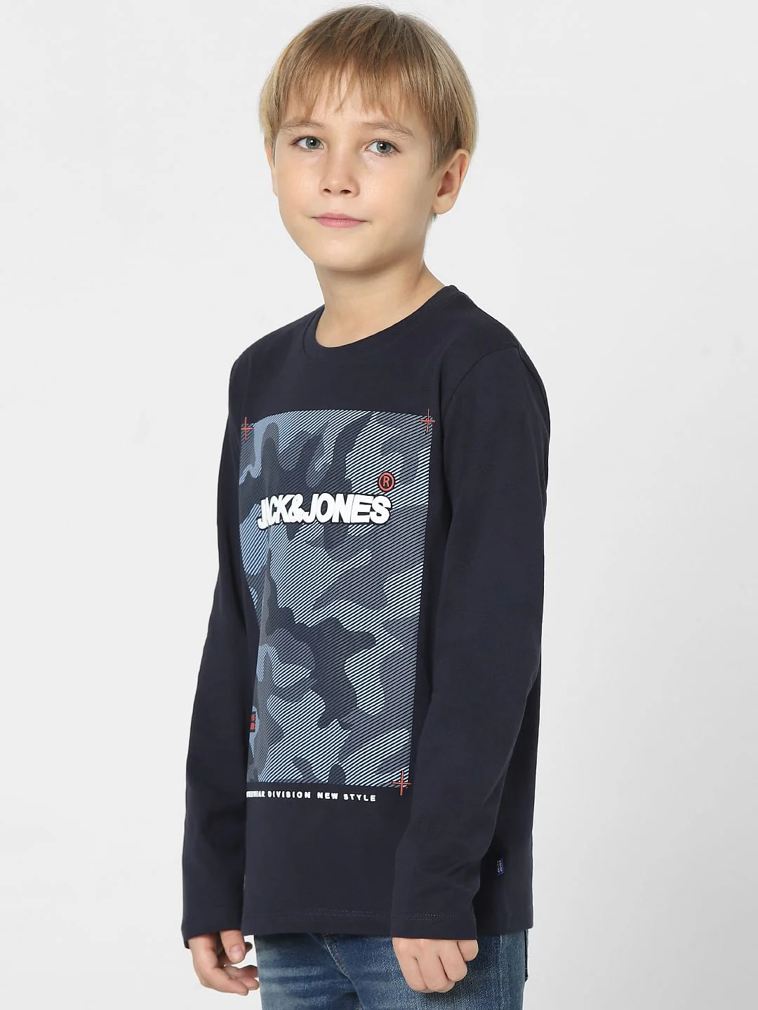 Boys Blue Camo Print Full Sleeves T-shirt - Image 3