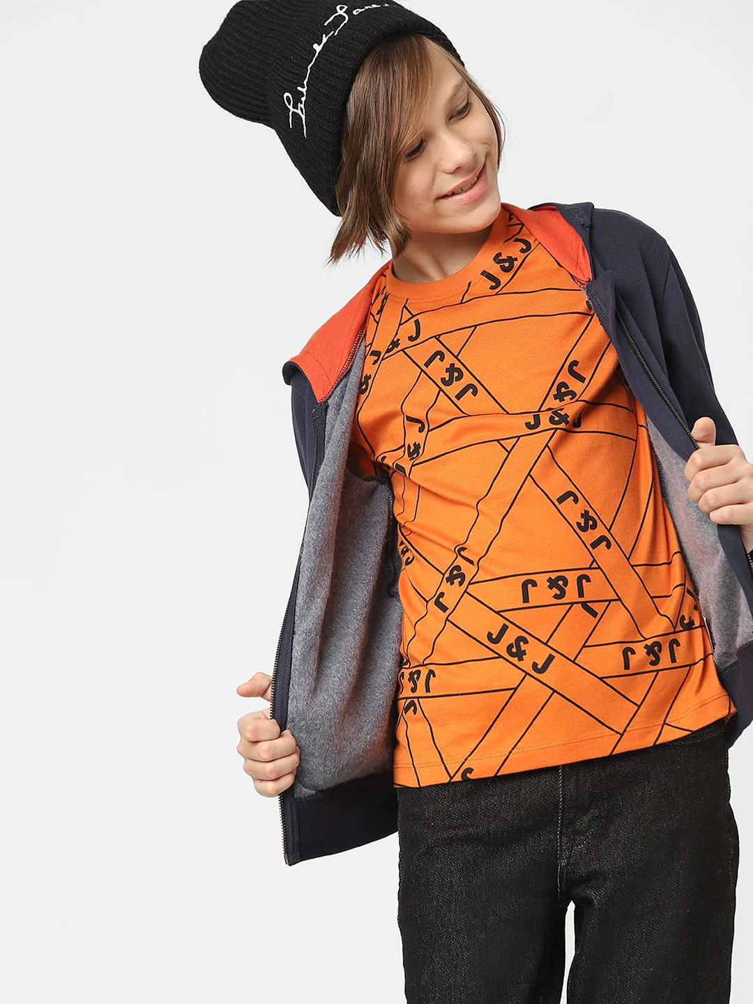 Boys Orange Logo Print Crew Neck T-shirt