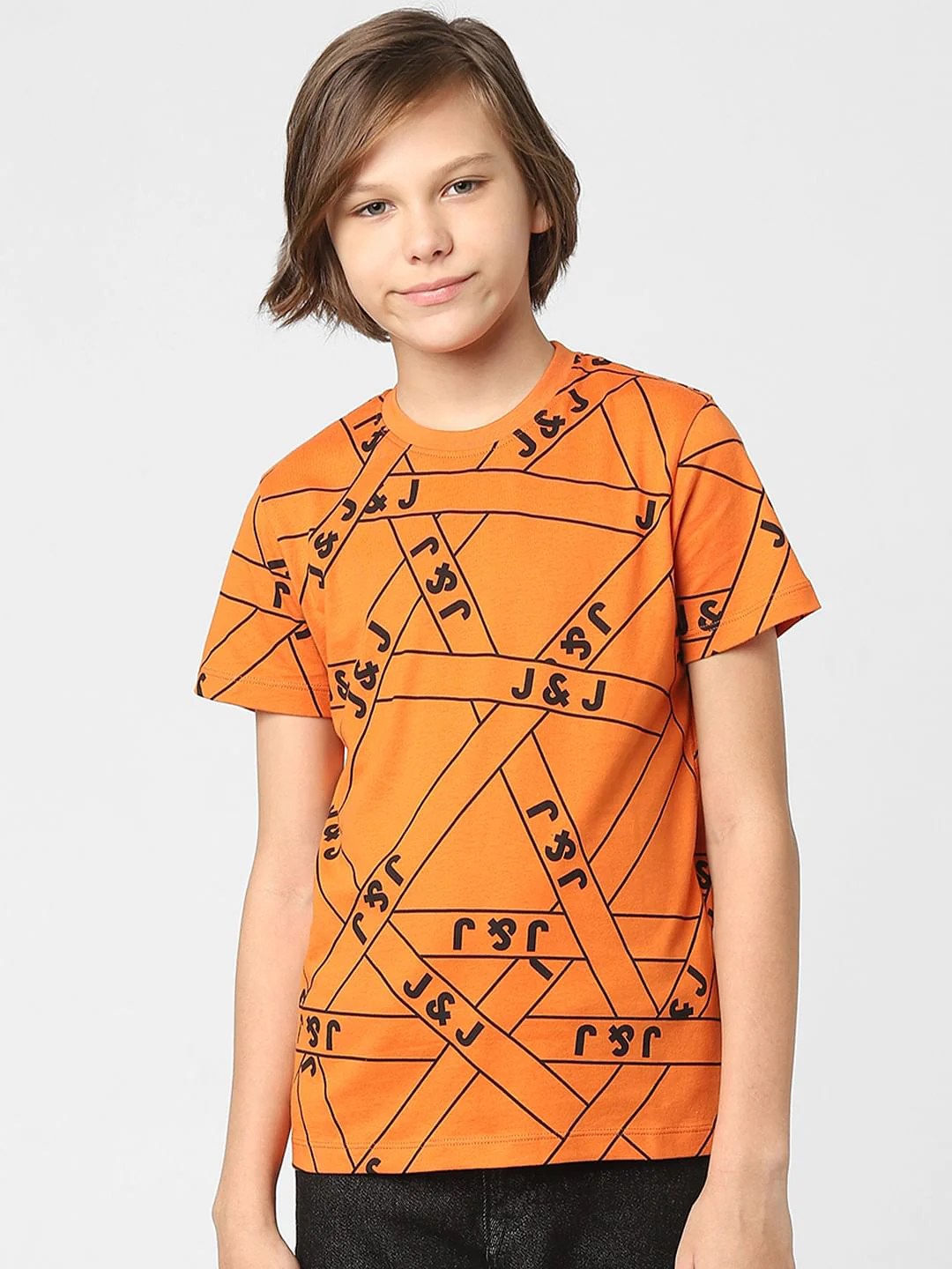 Boys Orange Logo Print Crew Neck T-shirt - Image 2
