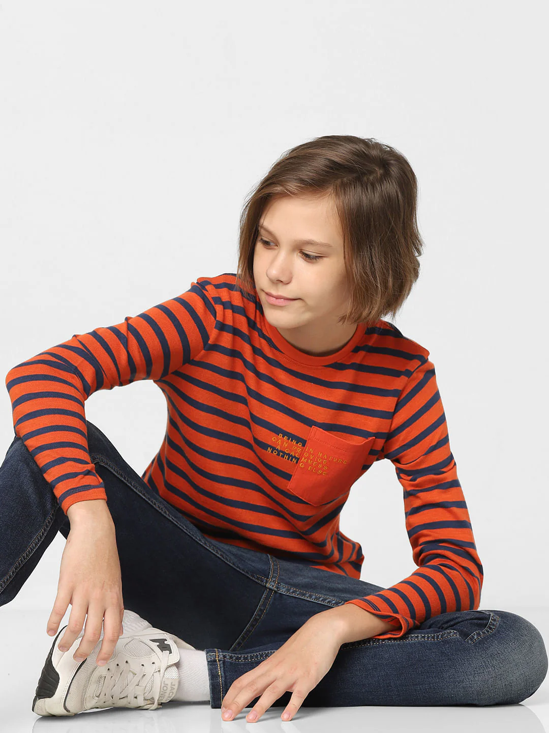 Boys Red Striped Crew Neck T-shirt