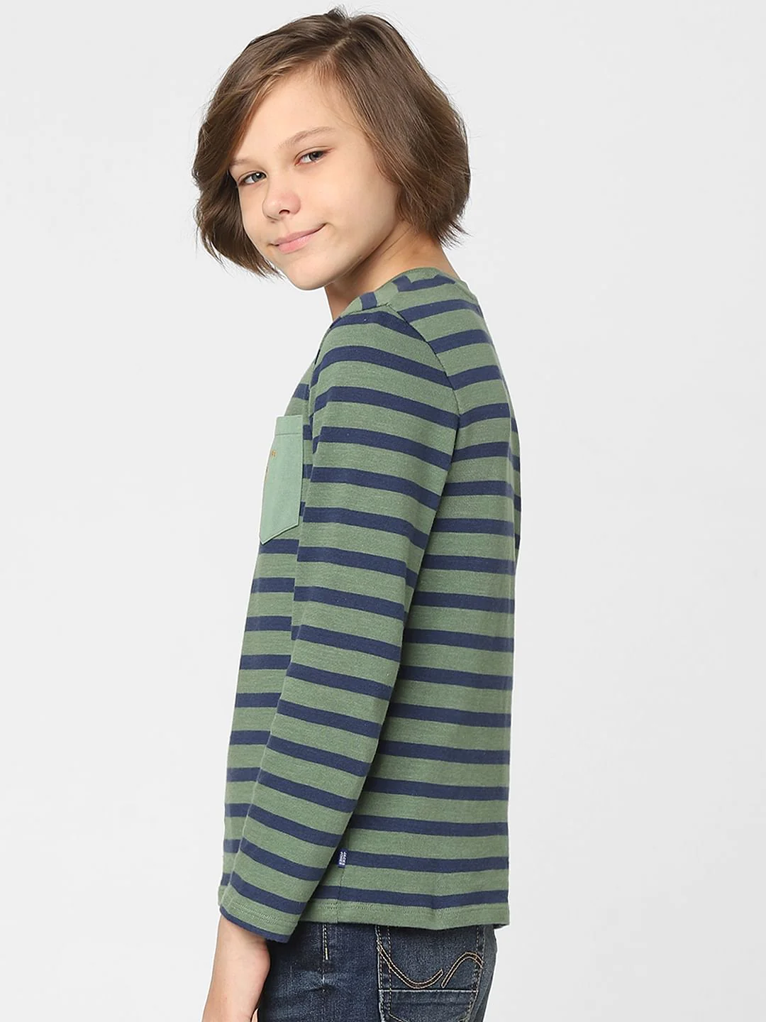Boys Green Striped Crew Neck T-shirt - Image 3