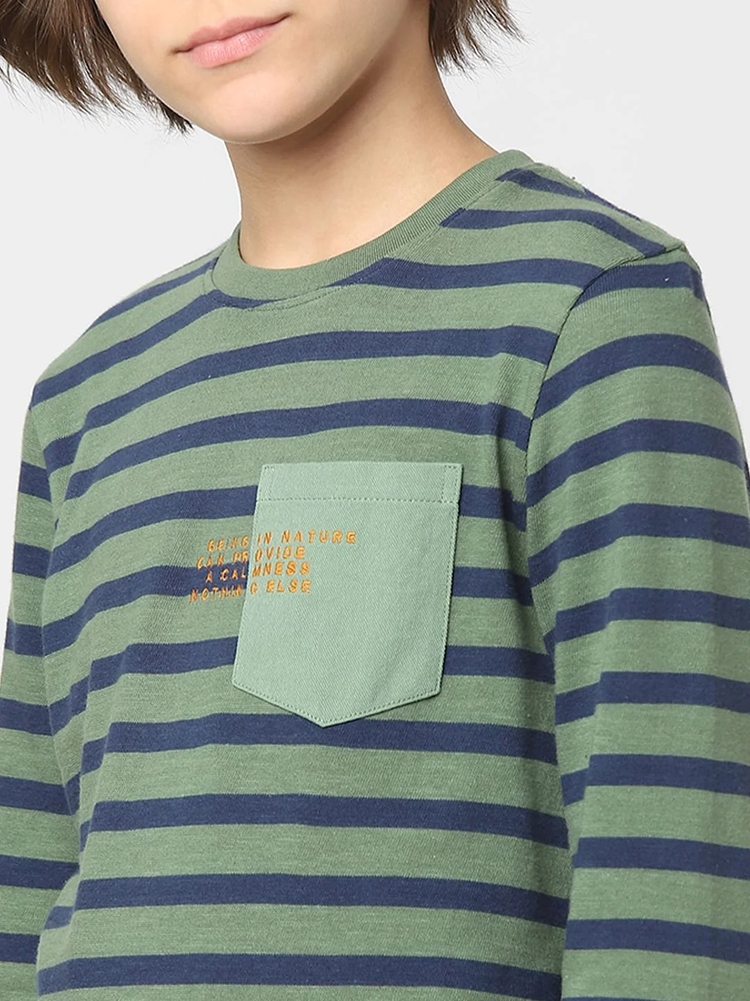 Boys Green Striped Crew Neck T-shirt - Image 5