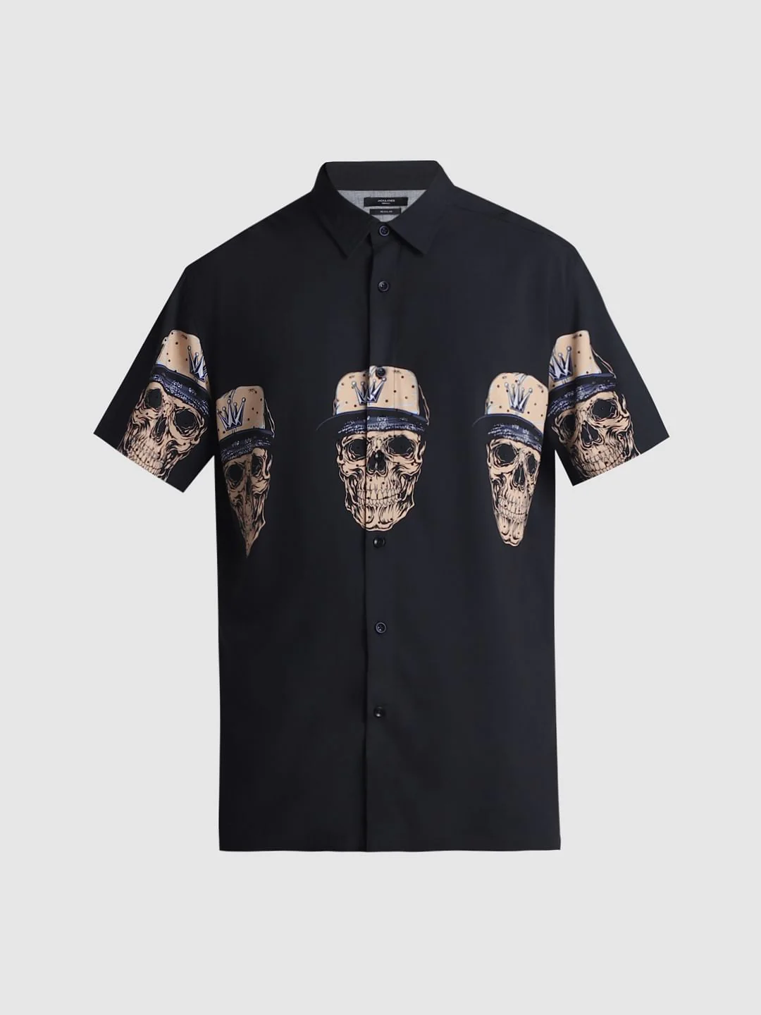 Black Embellished Print Short Sleeves Shirt - Image 7