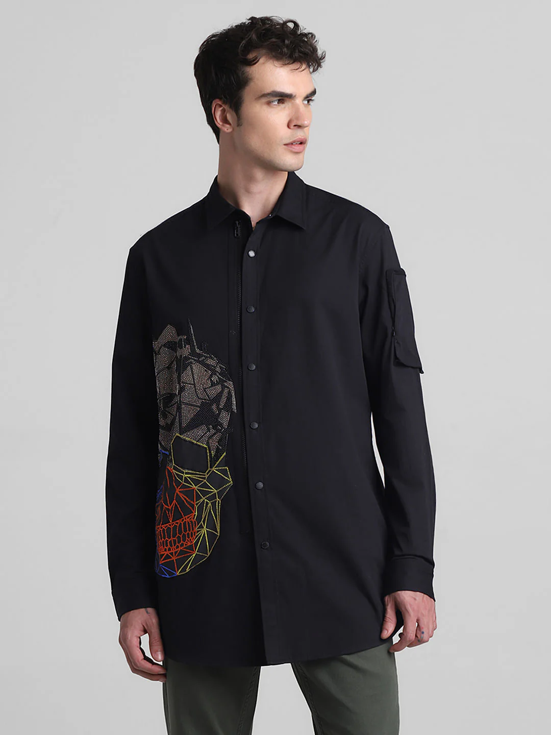 Black Applique Detail Full Sleeves Shirt - Image 2