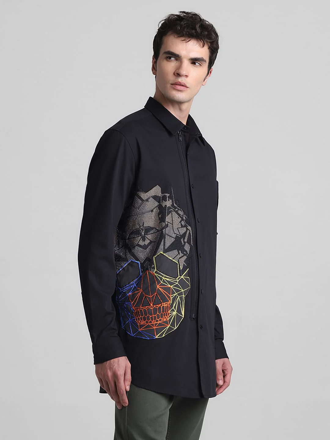 Black Applique Detail Full Sleeves Shirt - Image 3