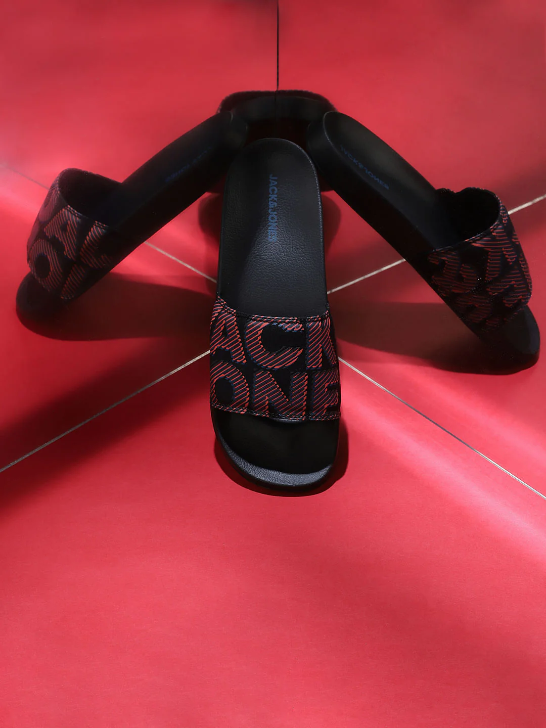 Black Logo Print Pool Sliders
