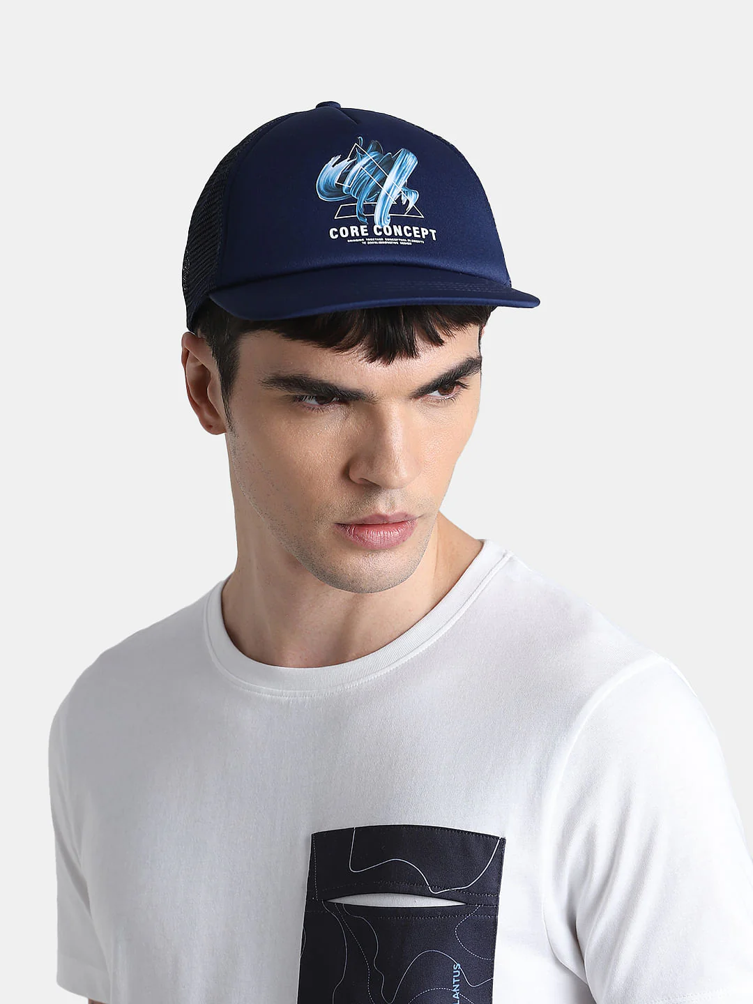Navy Blue Printed Trucker Cap - Image 6