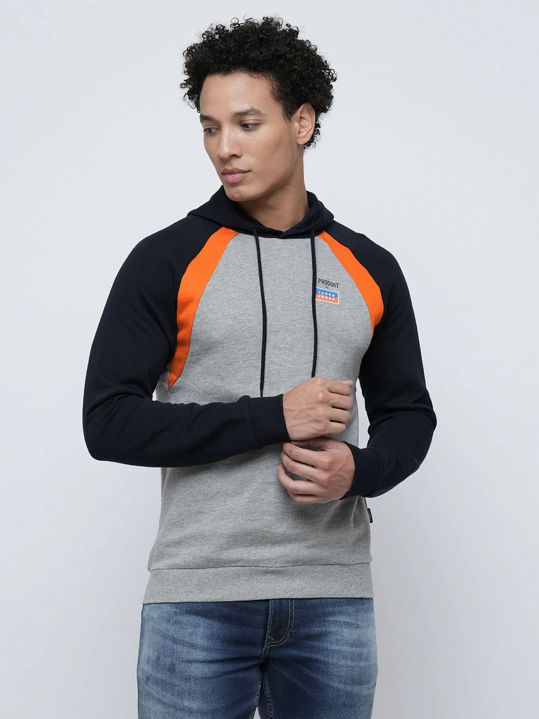 PRODUKT by JACK&JONES Grey Colourblocked Hooded Sweatshirt - Image 2