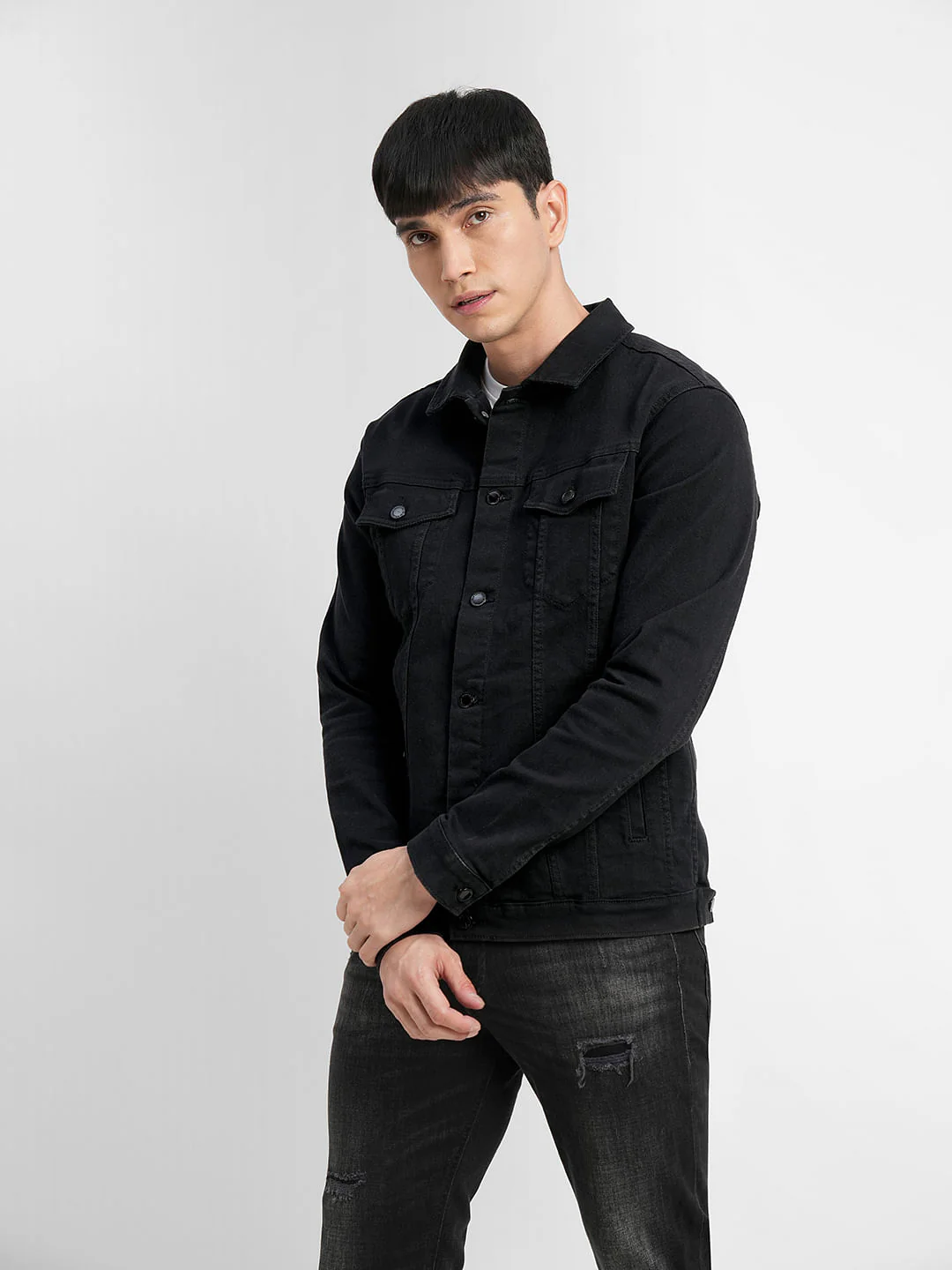 Black Trucker Denim Jacket - Image 2