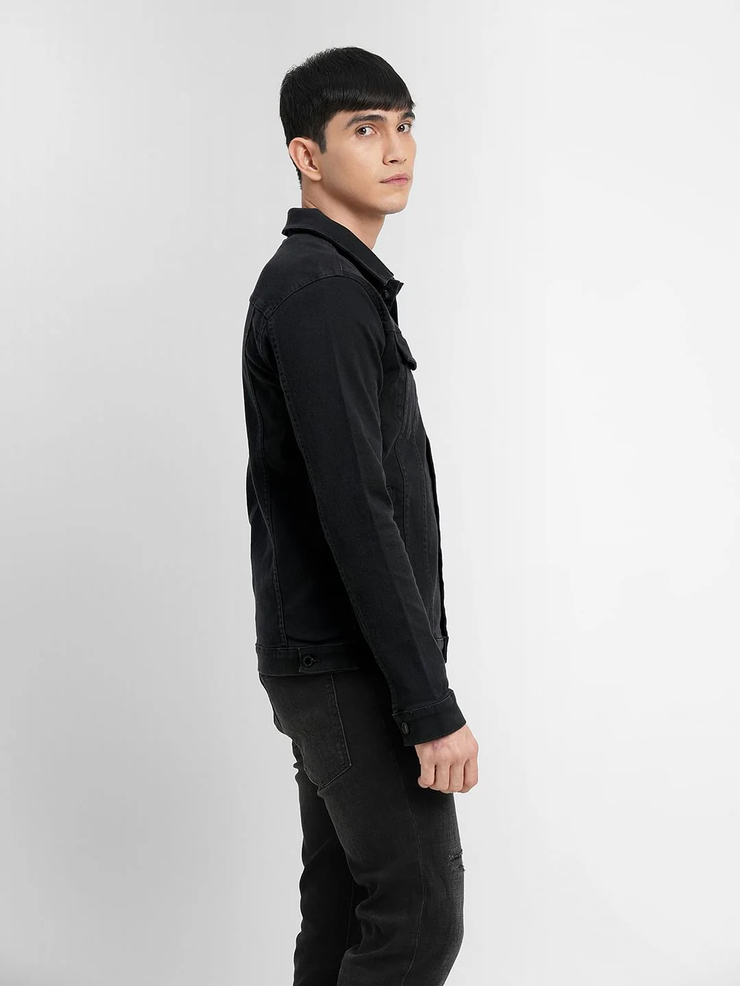 Black Trucker Denim Jacket - Image 3