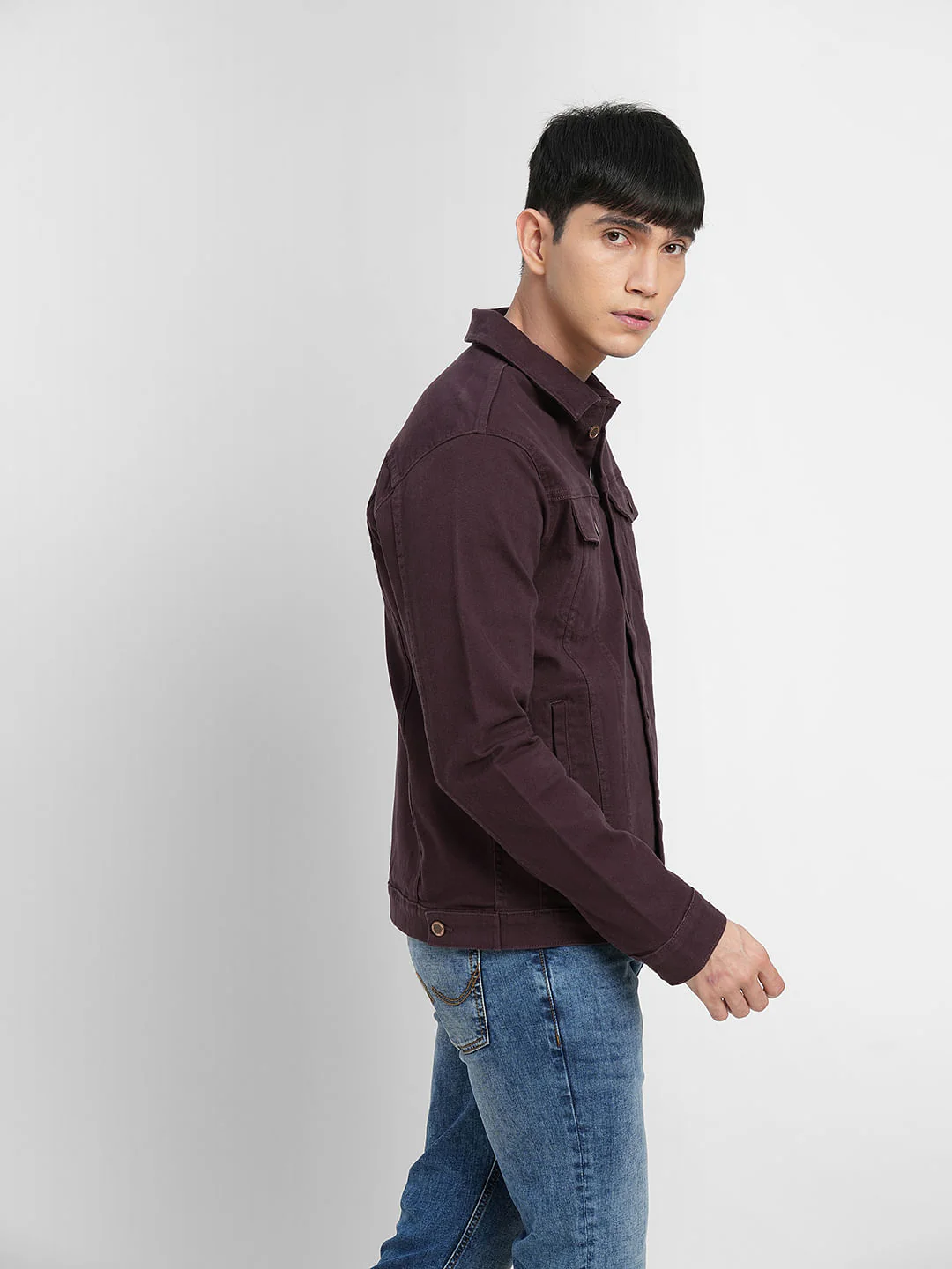 Burgundy Trucker Denim Jacket - Image 3