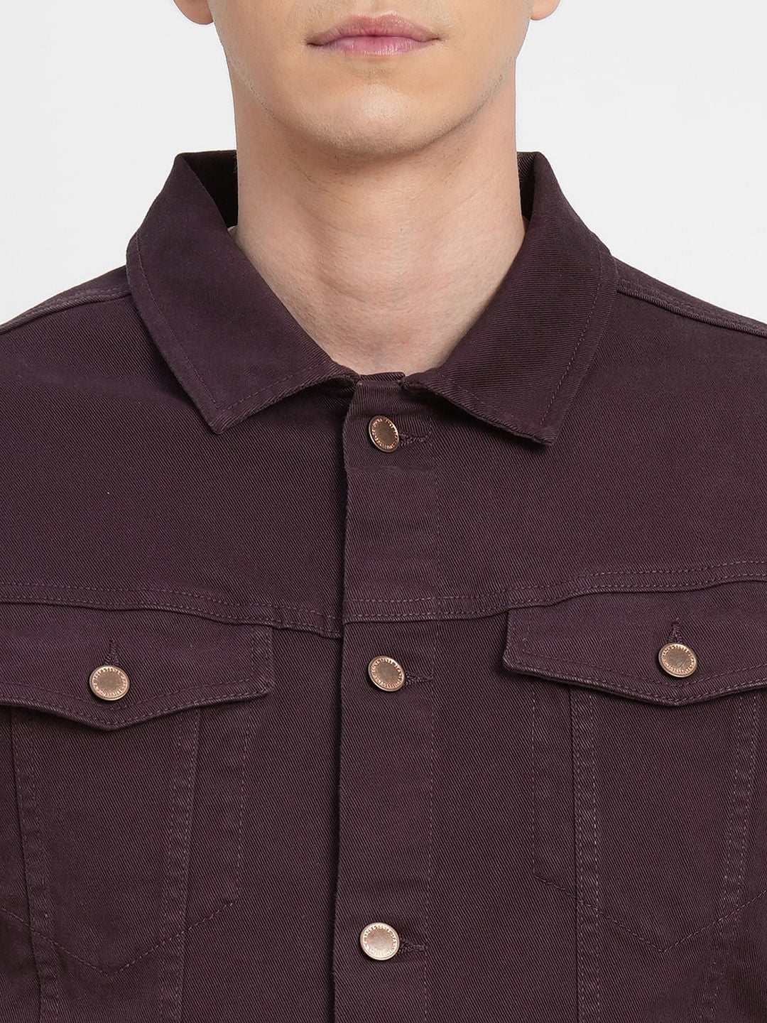 Burgundy Trucker Denim Jacket - Image 5