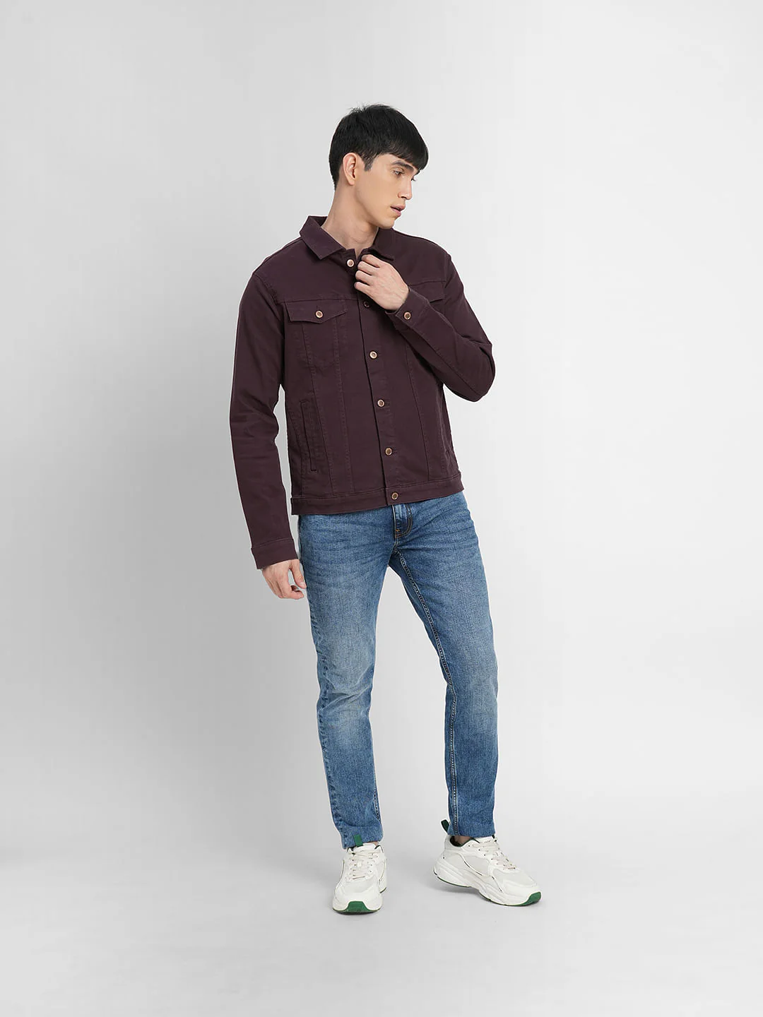 Burgundy Trucker Denim Jacket - Image 6