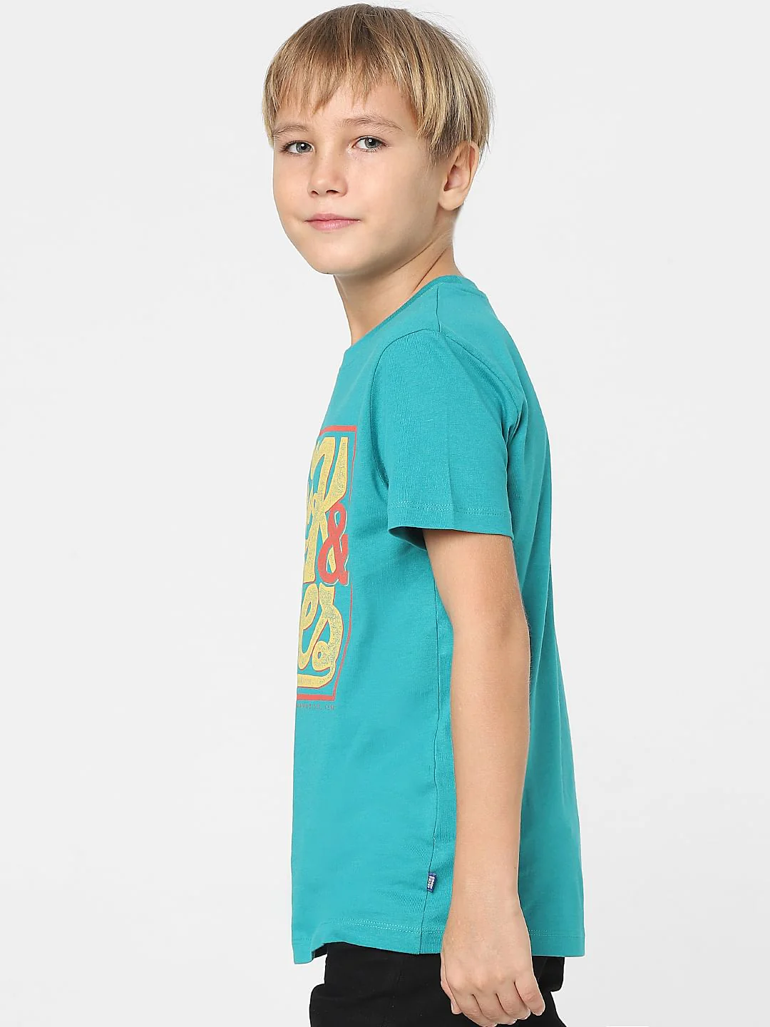 Boys Turquoise Logo Print Crew Neck T-shirt - Image 3