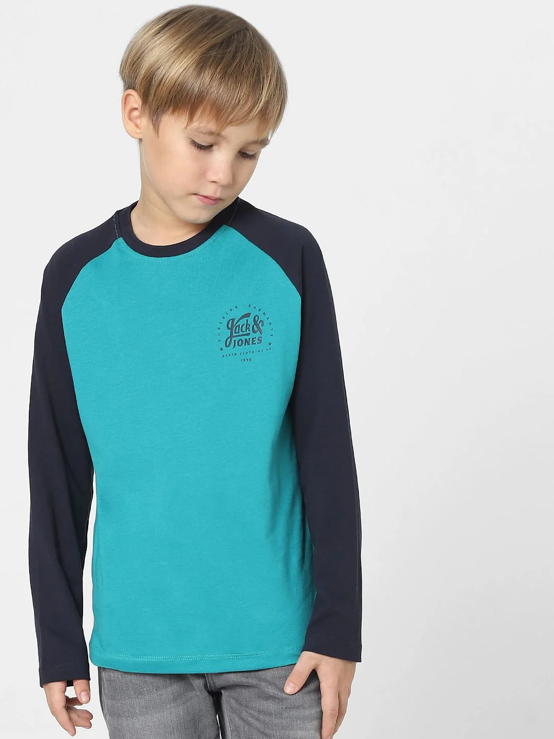 Boys Blue Colourblocked Full Sleeves T-shirt - Image 2