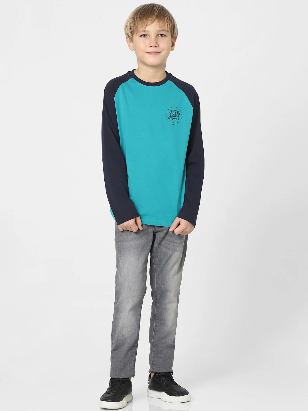 Boys Blue Colourblocked Full Sleeves T-shirt - Image 6