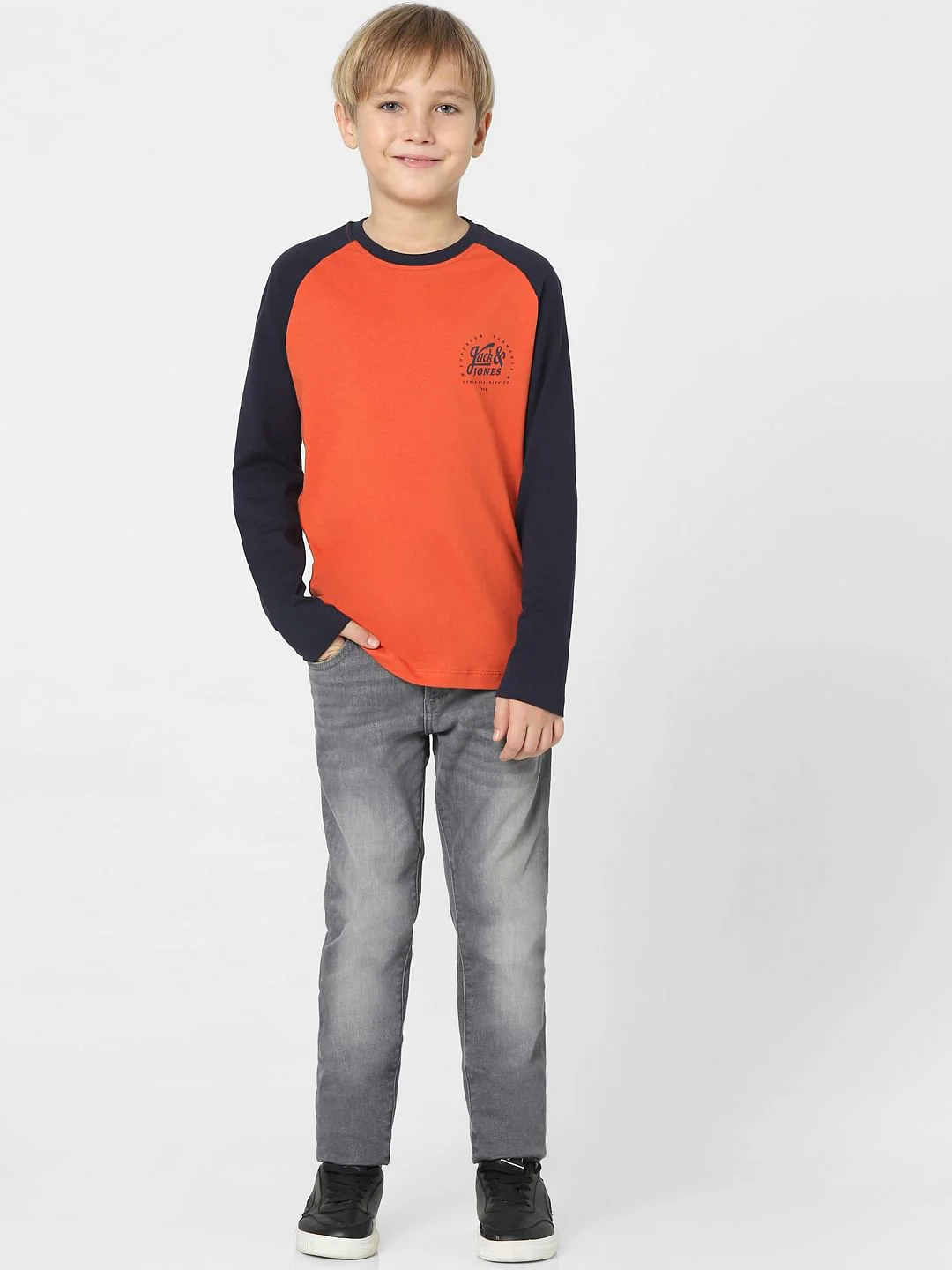 Boys Red Colourblocked Full Sleeves T-shirt - Image 6
