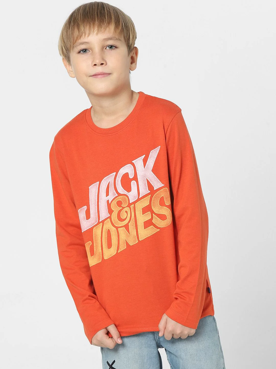 Boys Red Logo Print Full Sleeves T-shirt - Image 2