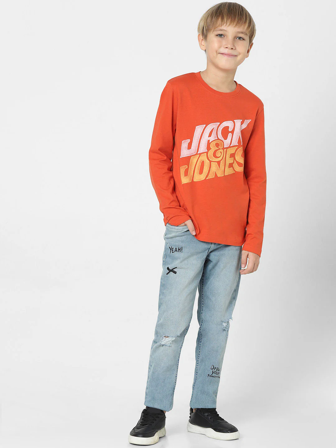 Boys Red Logo Print Full Sleeves T-shirt - Image 6