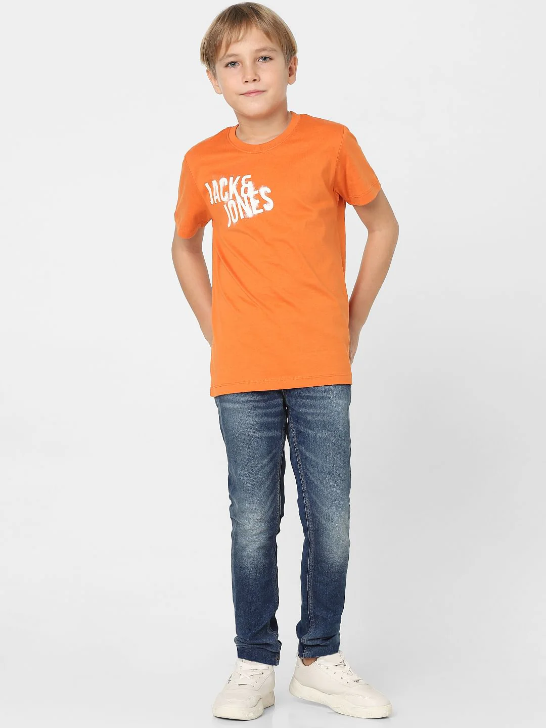 Boys Orange Logo Print Crew Neck T-shirt - Image 6