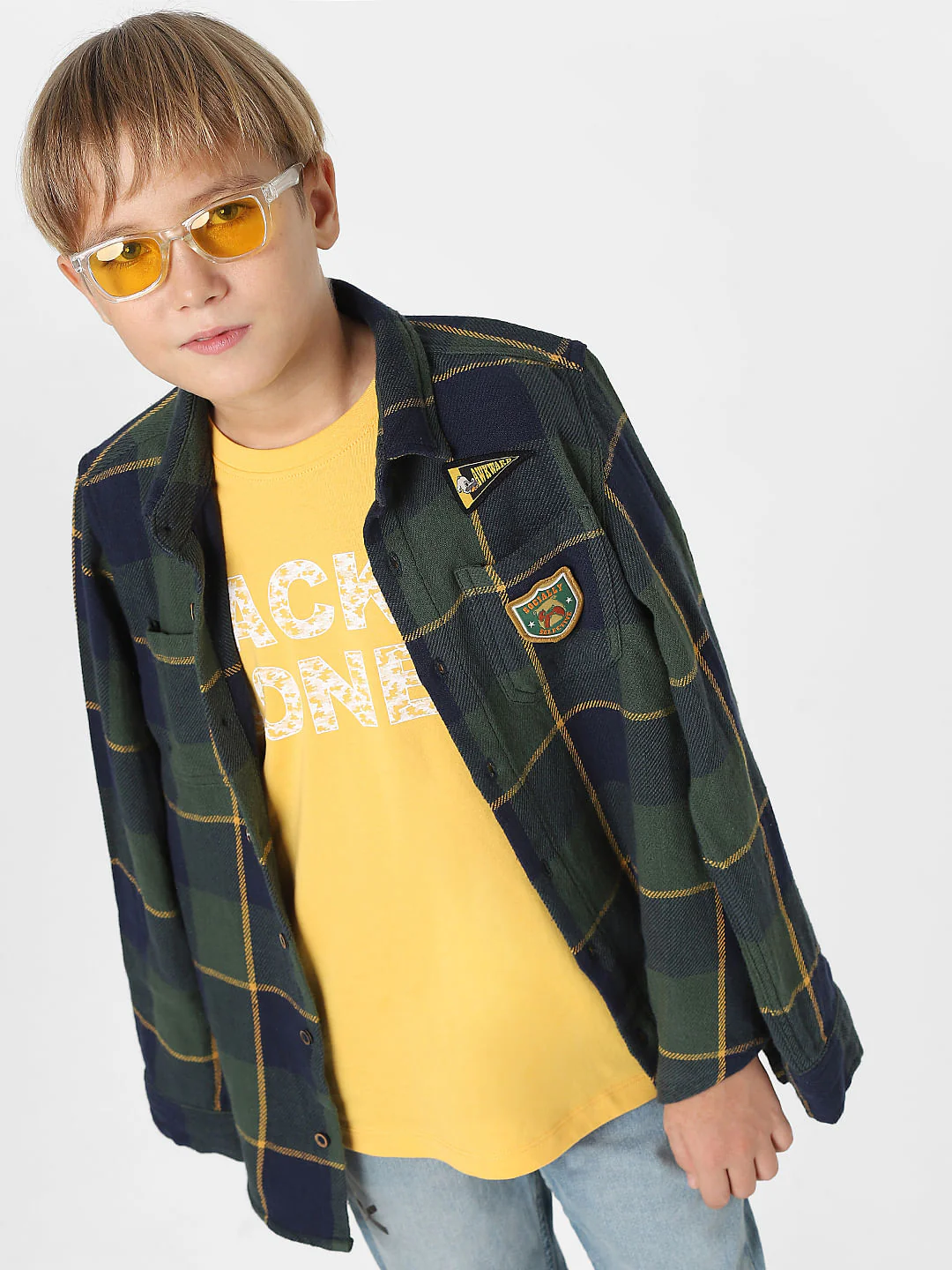 Boys Yellow Logo Print Crew Neck T-shirt