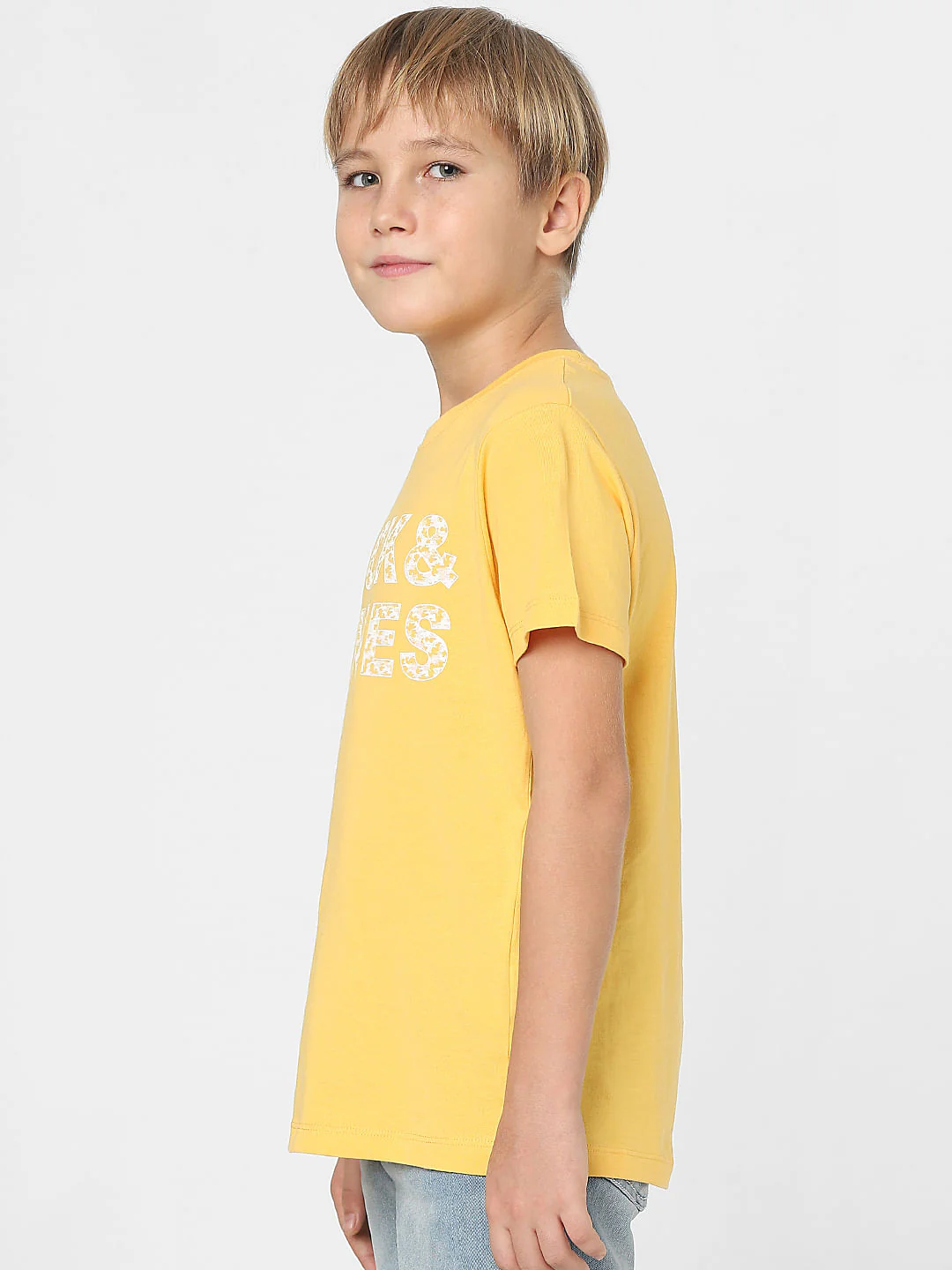 Boys Yellow Logo Print Crew Neck T-shirt - Image 3