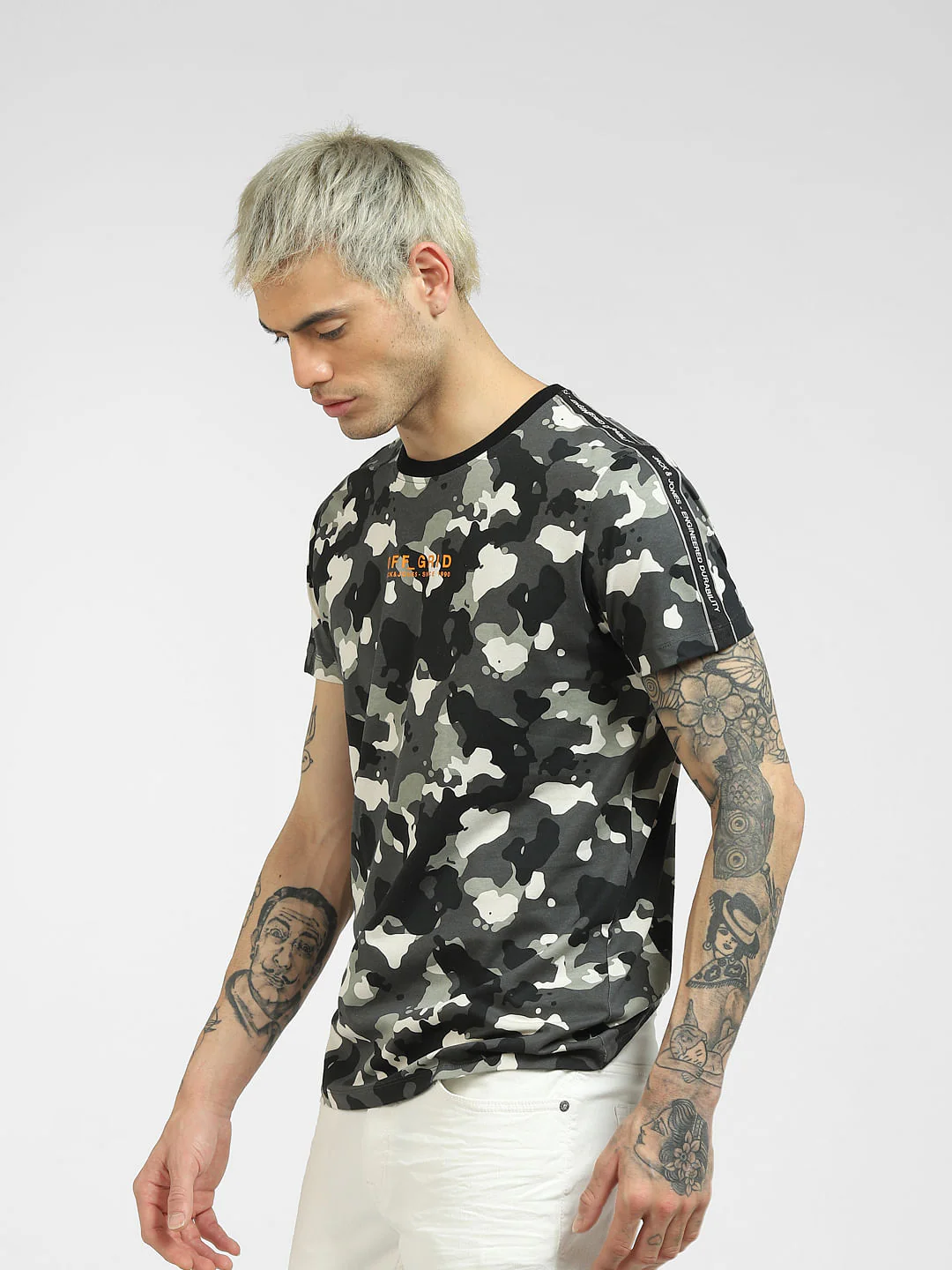 Black Abstract Print Crew Neck T-shirt - Image 3
