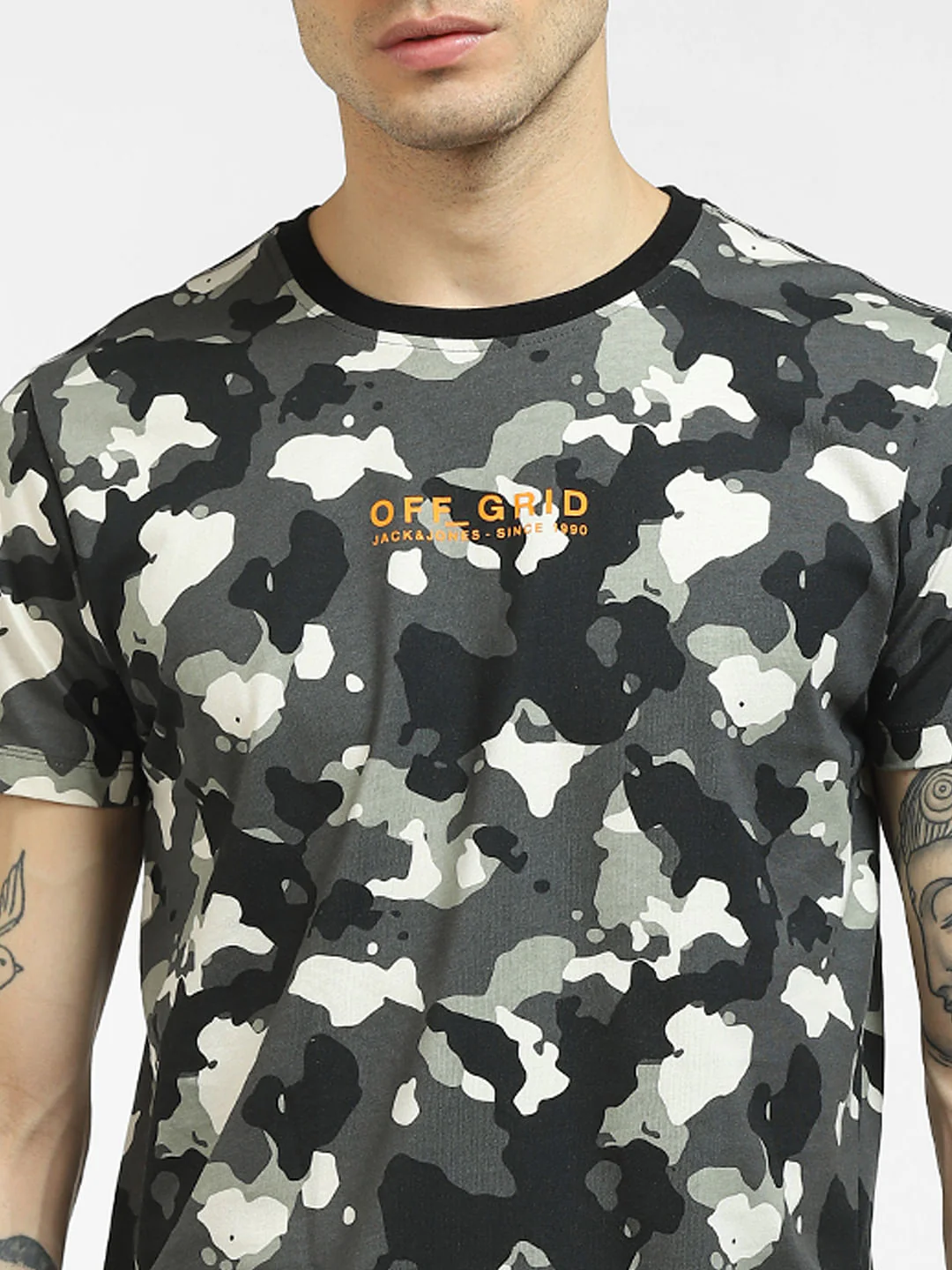 Black Abstract Print Crew Neck T-shirt - Image 5