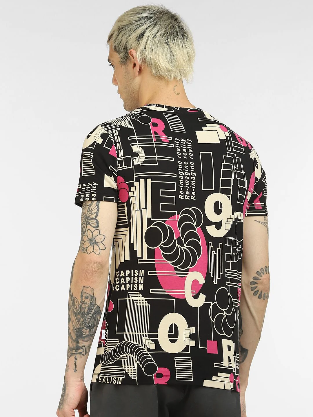 Black Abstract Print Crew Neck T-shirt - Image 4