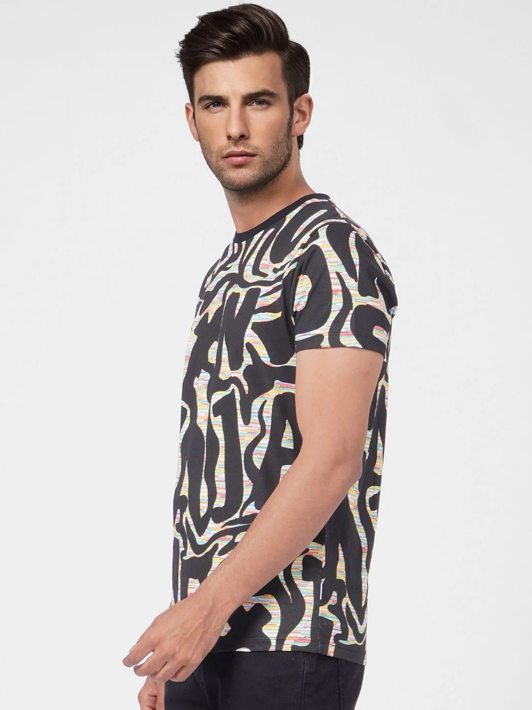 Black Graphic Print Crew Neck T-shirt - Image 3