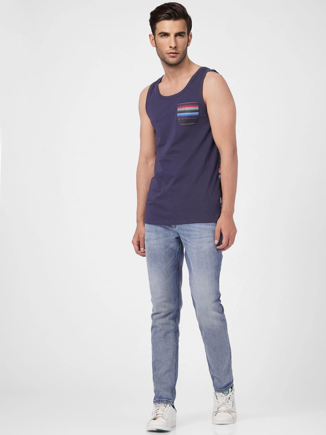 Blue Graphic Print Crew Neck T-shirt - Image 6