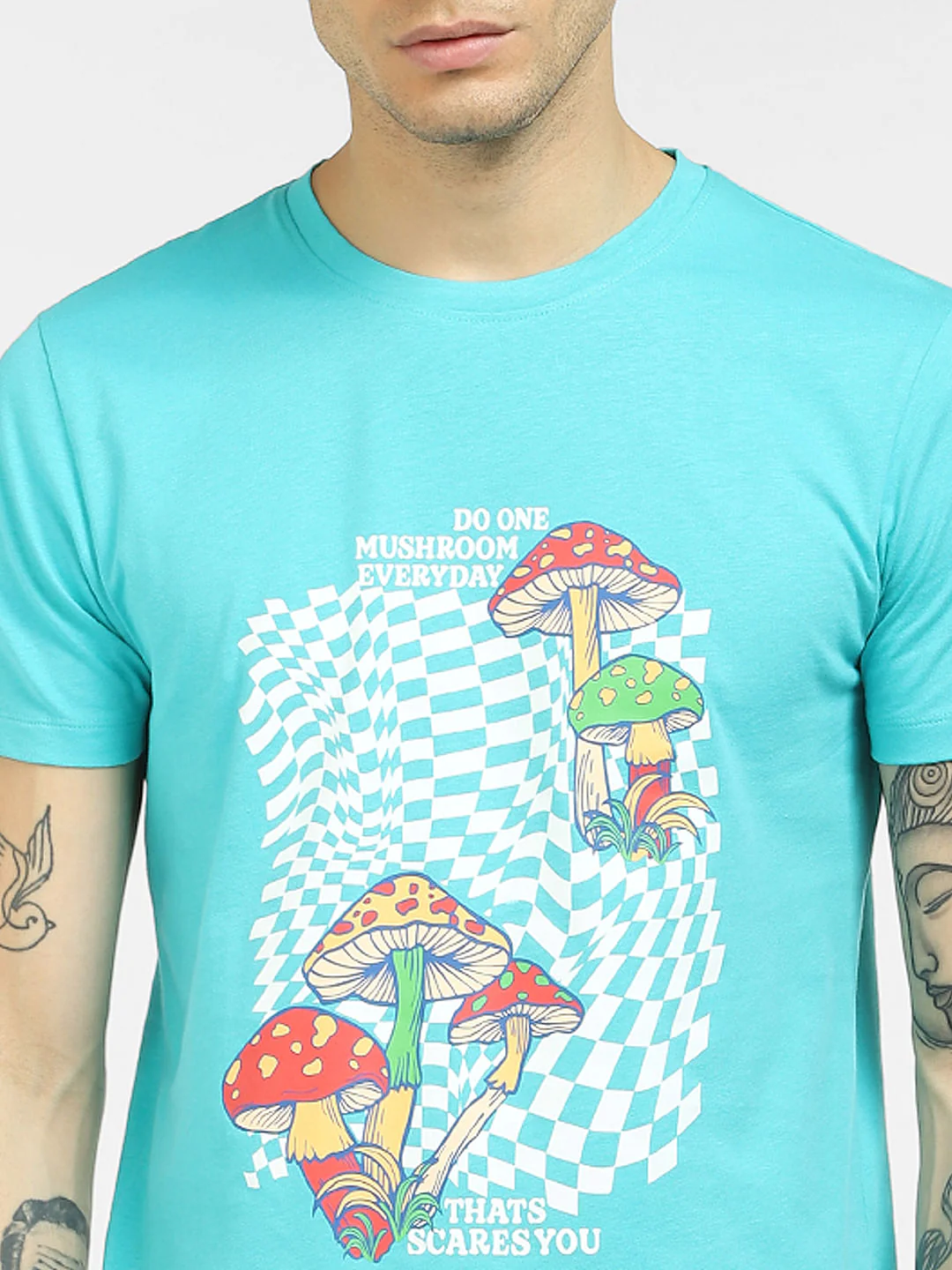 Blue Graphic Print Crew Neck T-shirt - Image 5