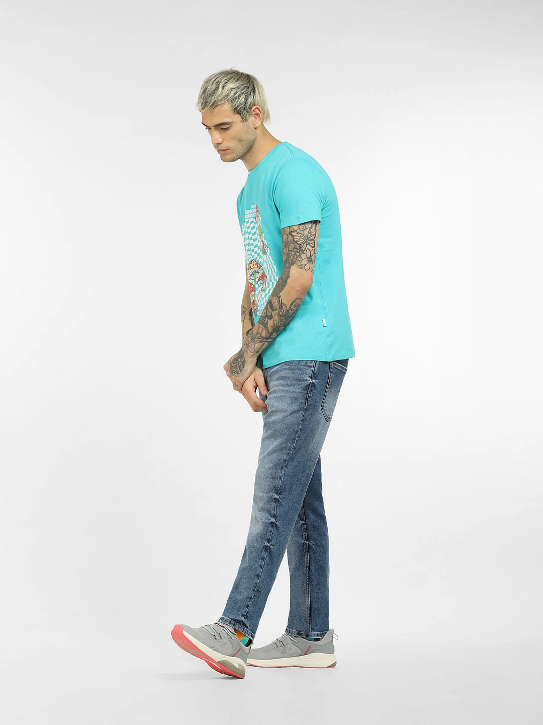 Blue Graphic Print Crew Neck T-shirt - Image 6