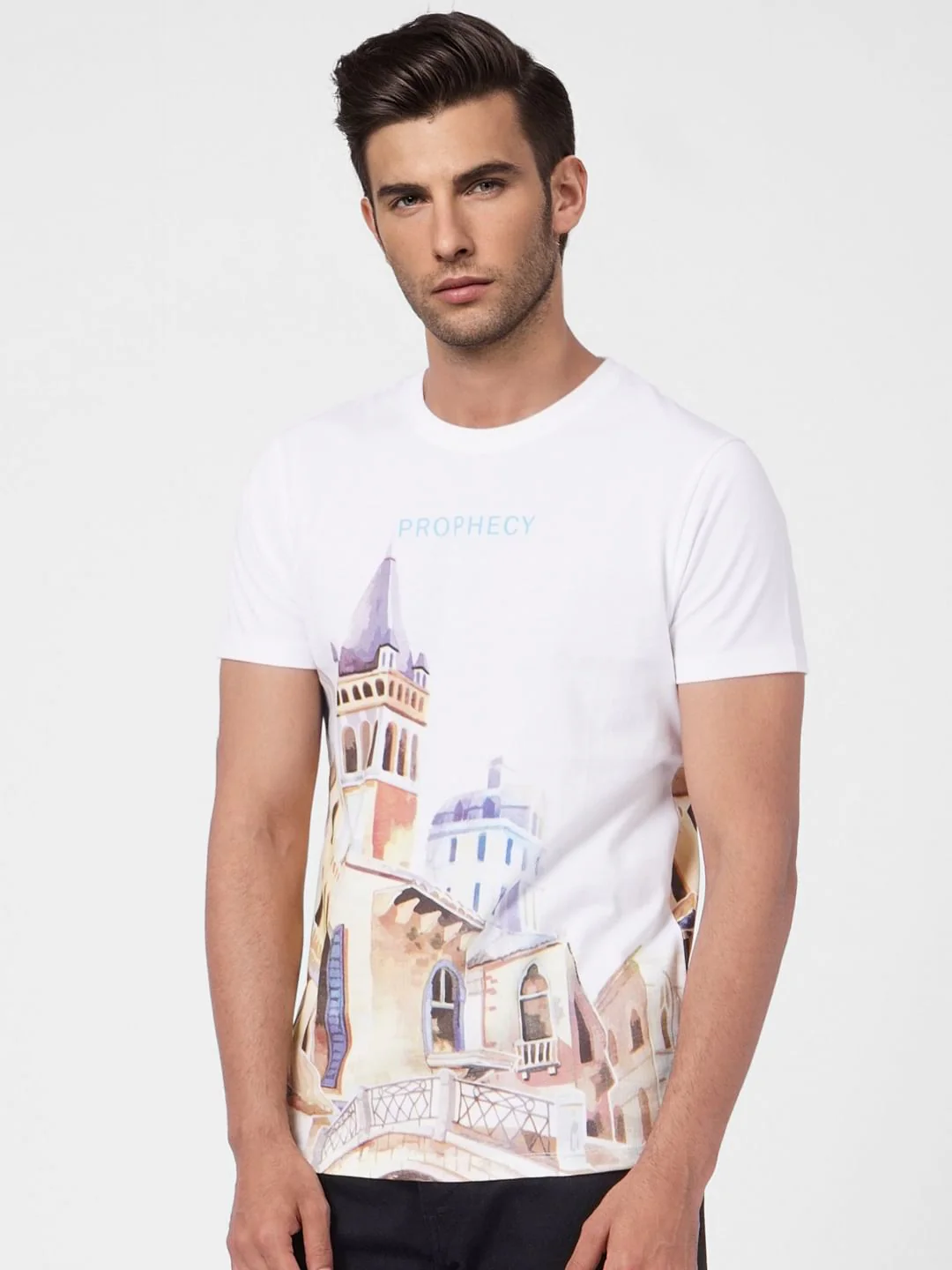 White Graphic Print Crew Neck T-shirt - Image 2