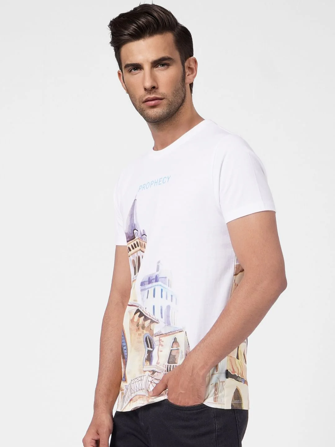 White Graphic Print Crew Neck T-shirt - Image 3