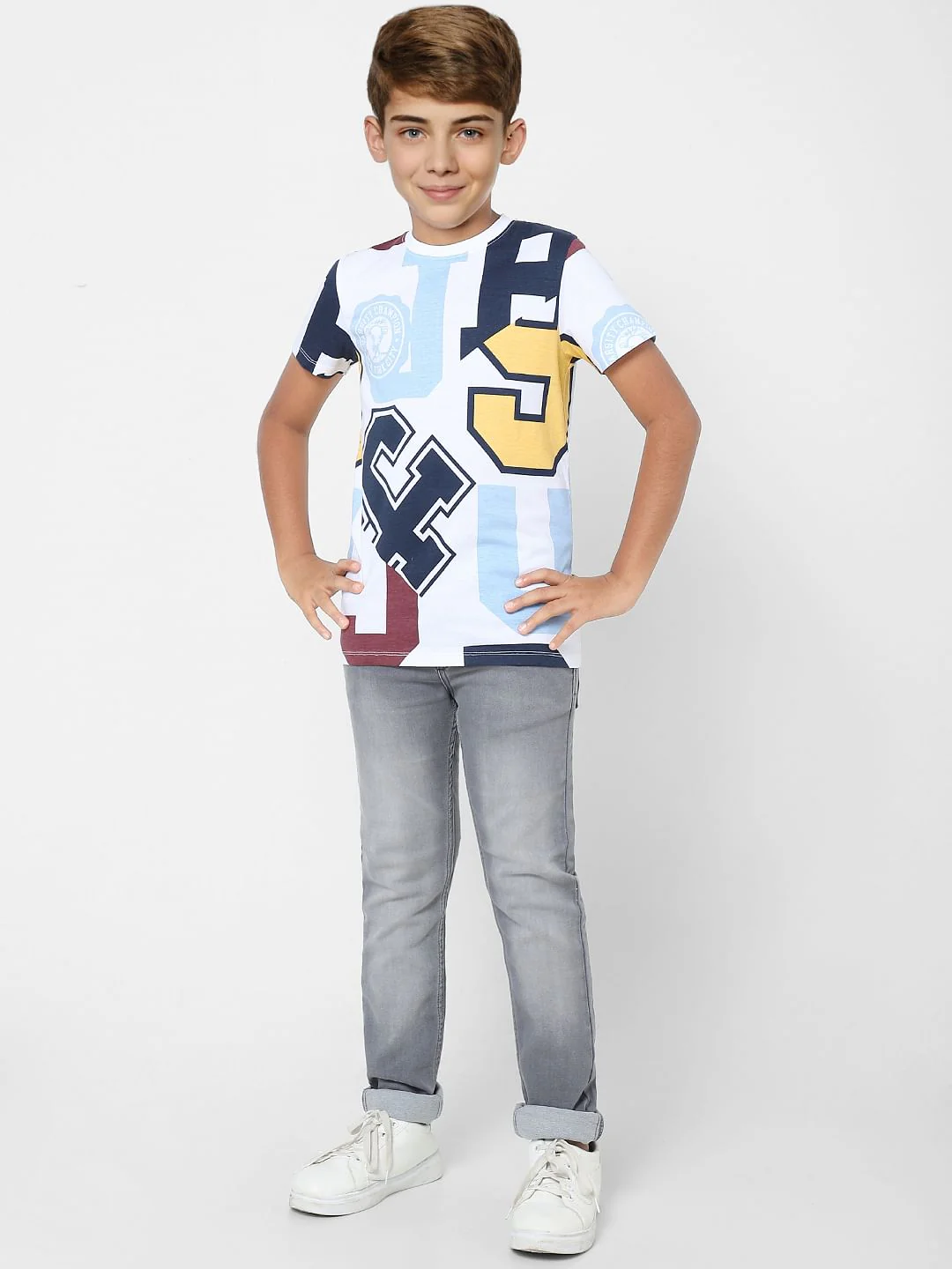 Boys White Typographic Print T-shirt