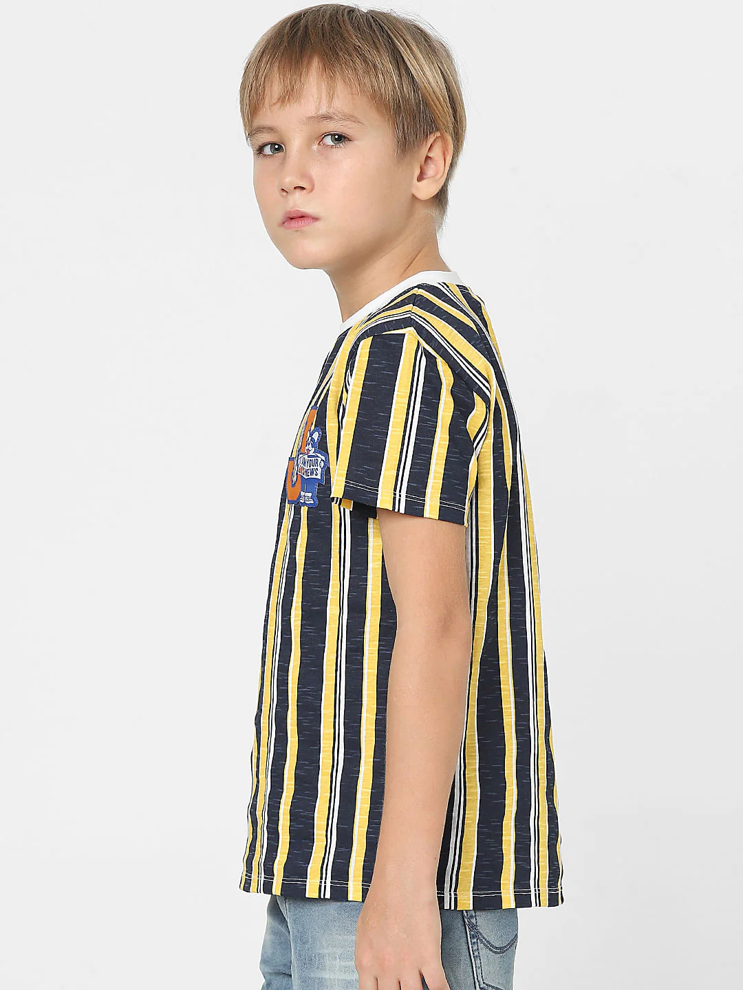 Boys Yellow Striped Crew Neck T-shirt - Image 3