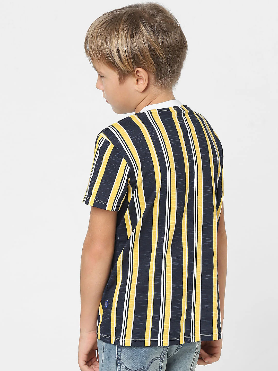 Boys Yellow Striped Crew Neck T-shirt - Image 4