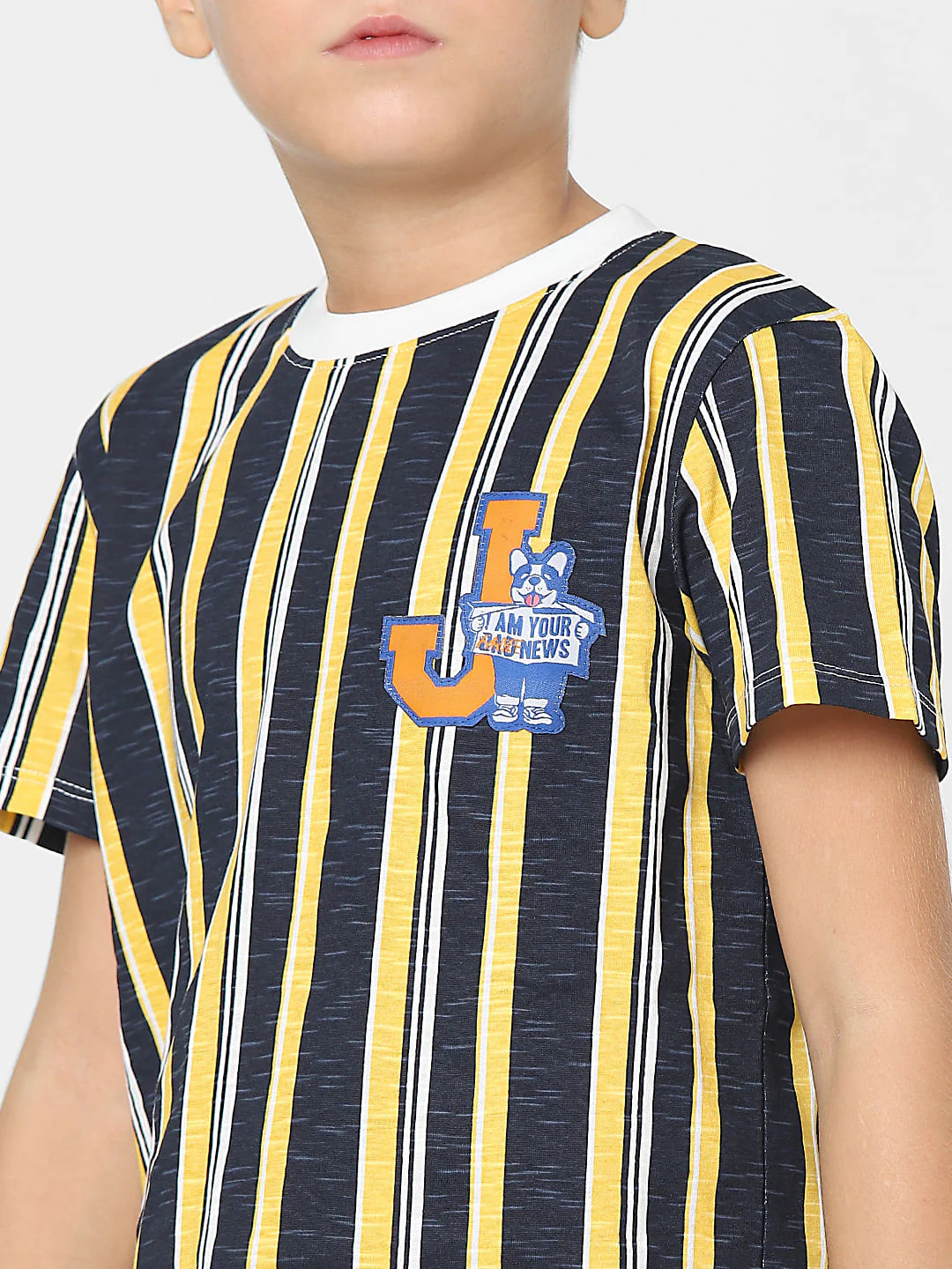 Boys Yellow Striped Crew Neck T-shirt - Image 5