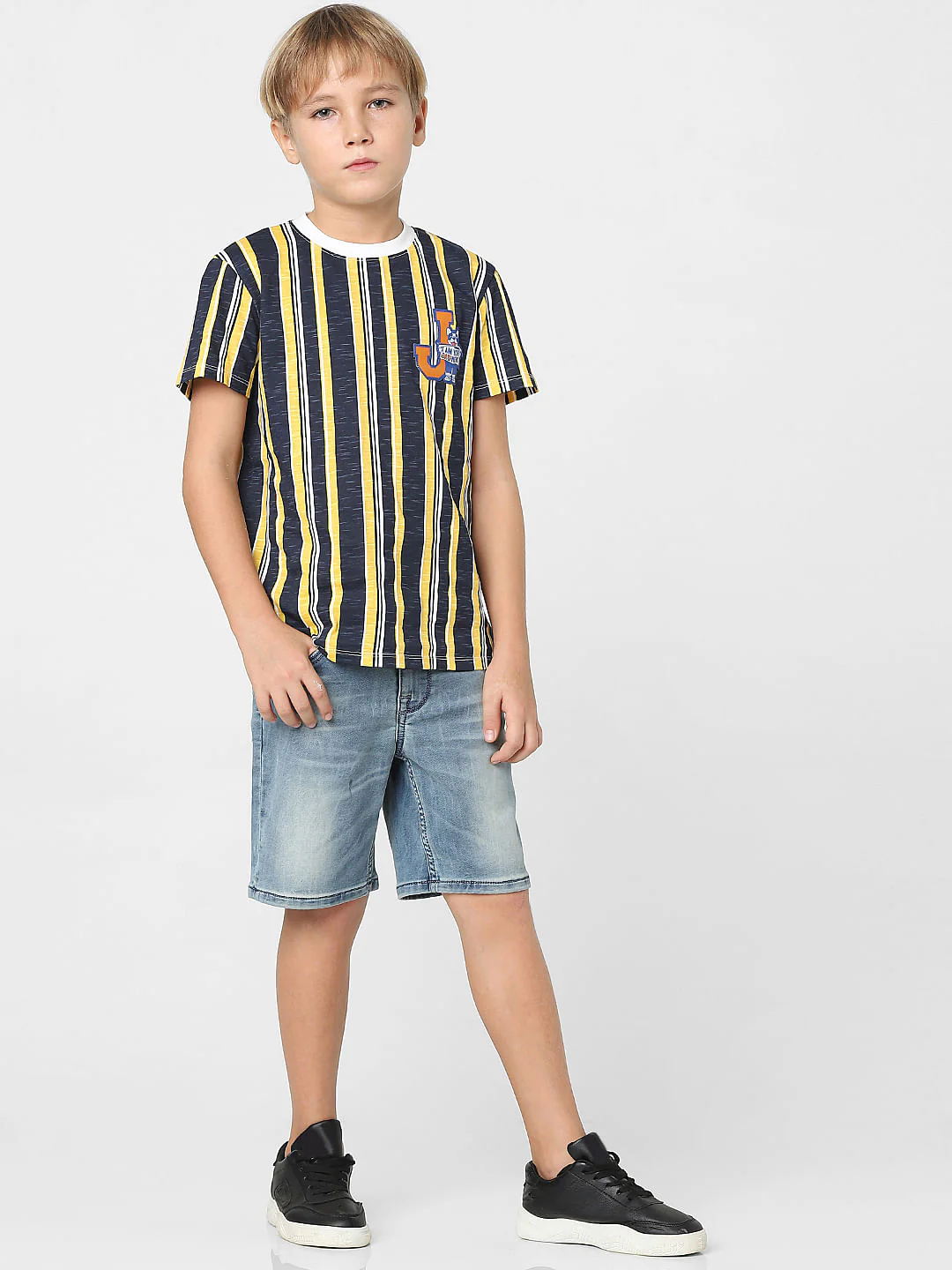 Boys Yellow Striped Crew Neck T-shirt - Image 6