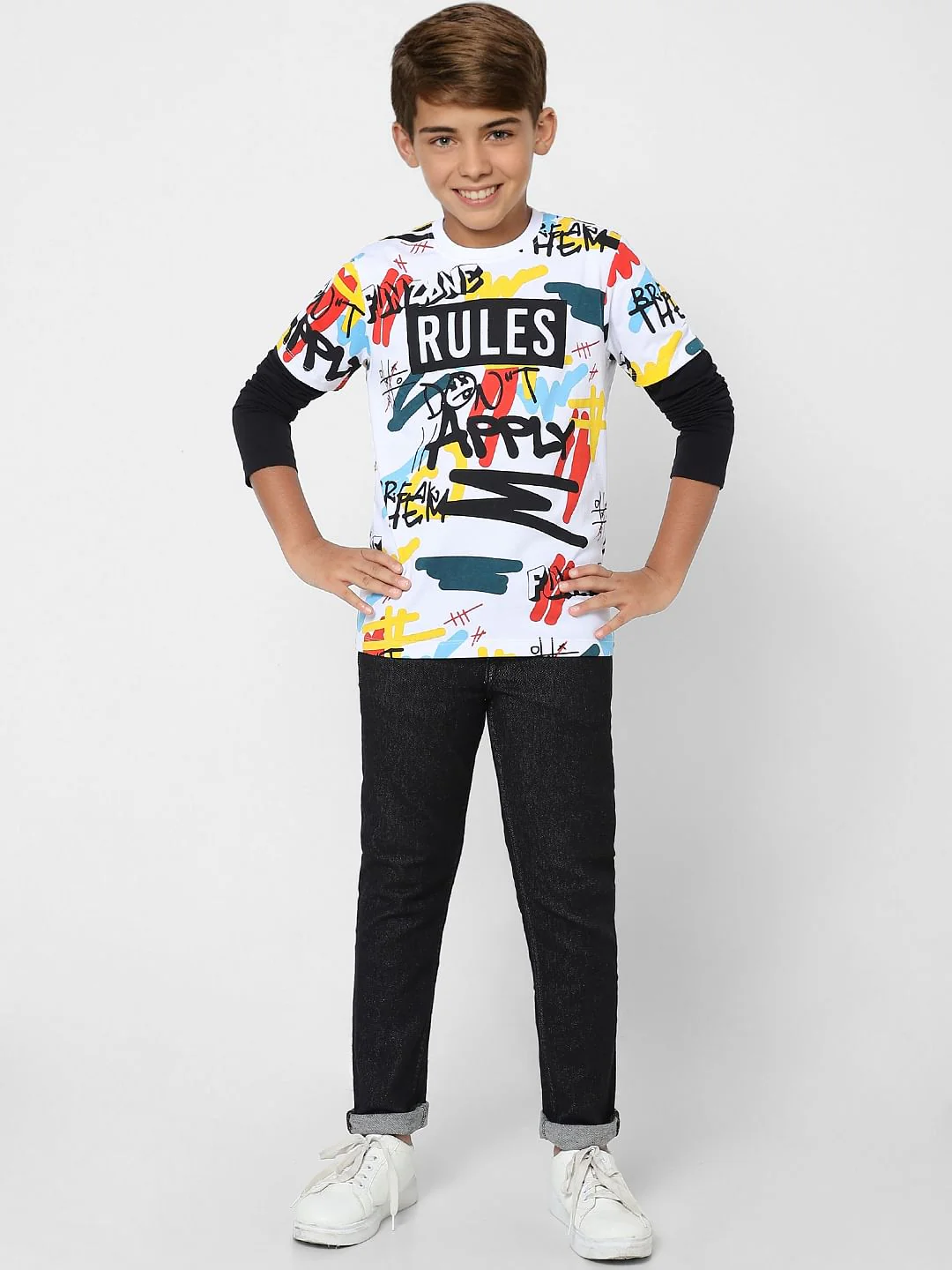 Boys White Typographic Print T-shirt